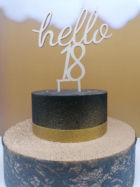 Caketopper /Tortenaufsatz Cake Topper hello mit Wunschzahl aus Holz