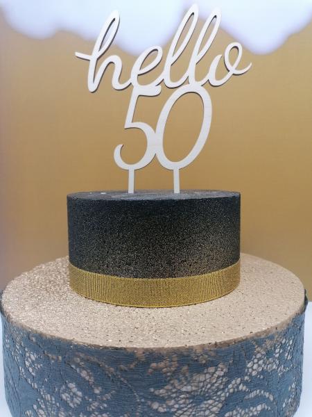 Caketopper /Tortenaufsatz Cake Topper hello mit Wunschzahl aus Holz