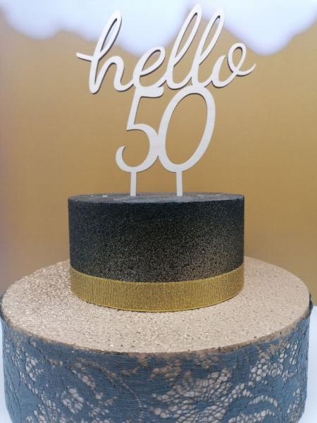 Caketopper /Tortenaufsatz Cake Topper hello mit Wunschzahl aus Holz