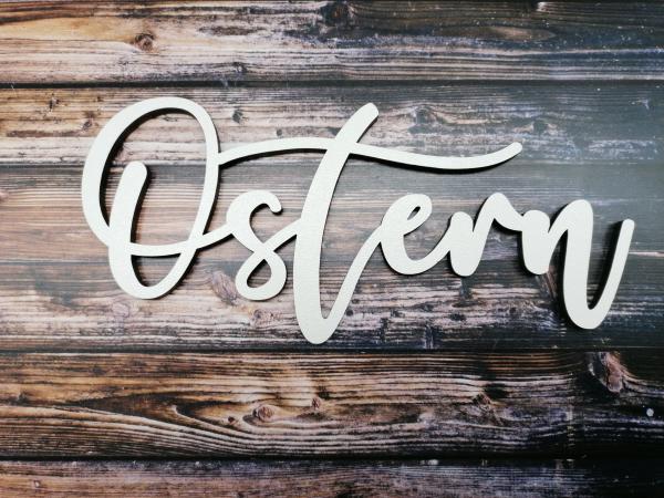 Schriftzug Ostern aus Holz in weiß optional auch mit Aufsteller