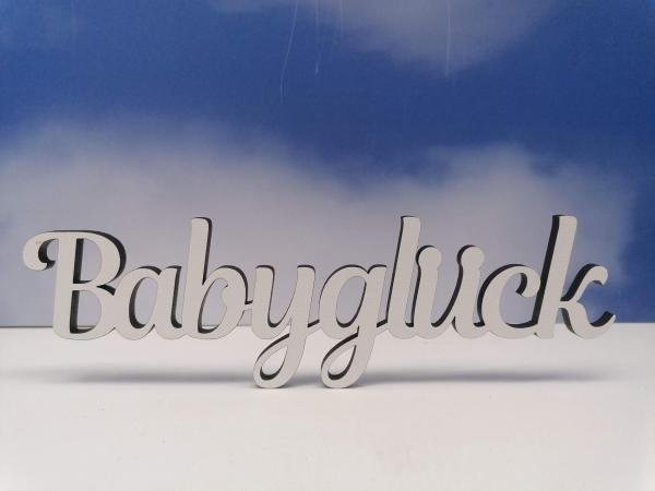 Schriftzug Babyglück aus Holz in weiß