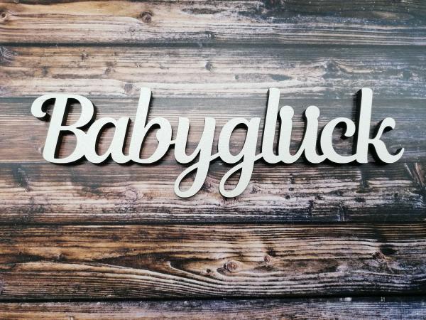 Schriftzug Babyglück aus Holz in weiß