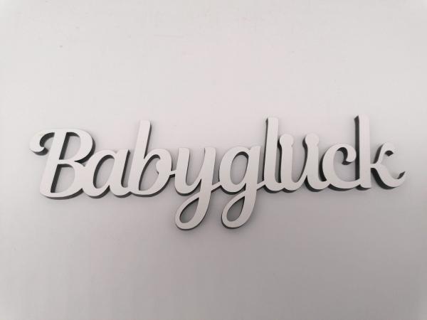 Schriftzug Babyglück aus Holz in weiß