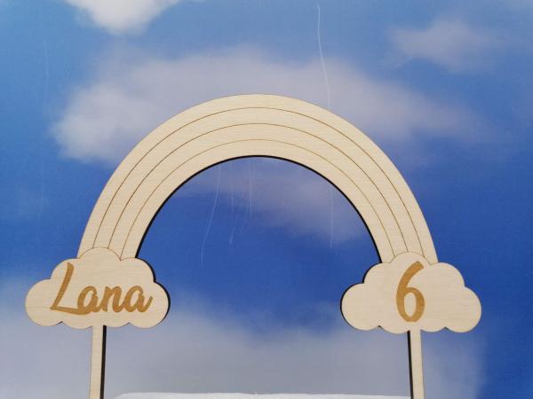 Personalisierter Caketopper Regenbogen Wunschnamen Cake Topper Tortenaufsatz Tortenstecker - mit Zahl aus Holz