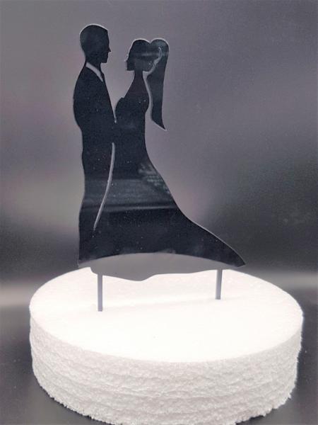 Cake Topper Caketopper Tortenaufsatz Kuchenstecker Hochzeit - Brautpaar aus Acrylglas in schwarz