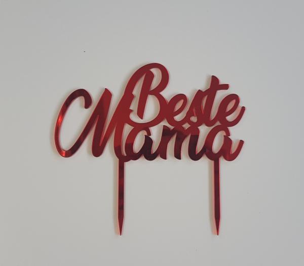 Caketopper Tortenaufsatz "Beste Mama" aus Spiegelacryl in rot Muttertag