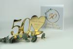 Personalisiertes Geldgeschenk zur Goldenen Hochzeit in Spiegelacryl Gold mit passender Karte